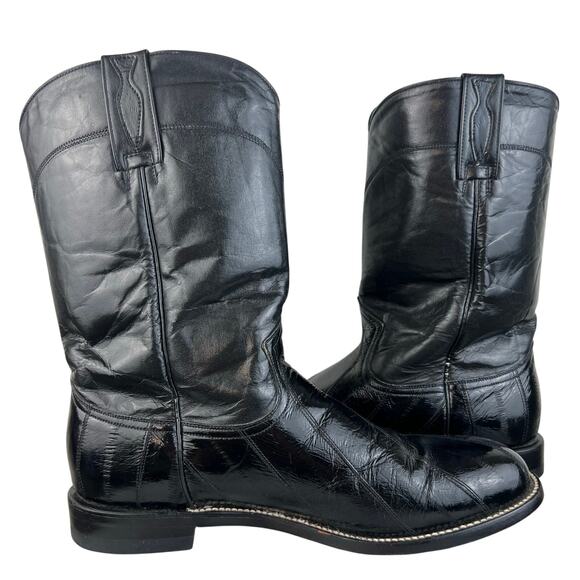Herencia Exotic Genuine Eel Skin Black Leather Western Cowboy Boots (Sz 11) main image 13